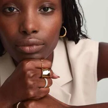 NVWAROCK Gold Wide Statement Band Ring for Style and Comfort