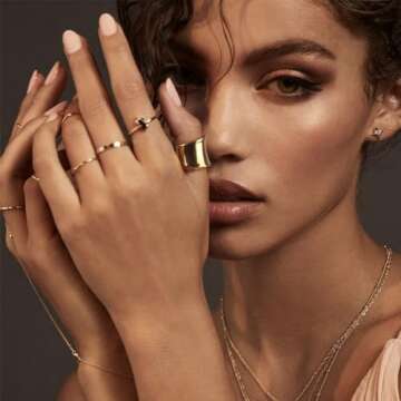 NVWAROCK Gold Wide Statement Band Rings for Women and Men，14K Real Gold Plated High Polish Large Thumb Index Full Finger Ring Size 7