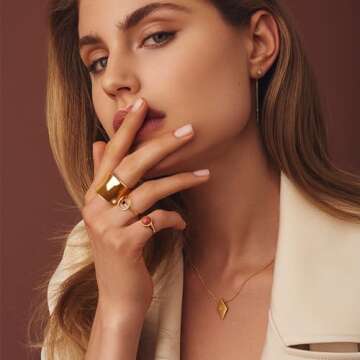 NVWAROCK Gold Wide Statement Band Rings for Women and Men，14K Real Gold Plated High Polish Large Thumb Index Full Finger Ring Size 7