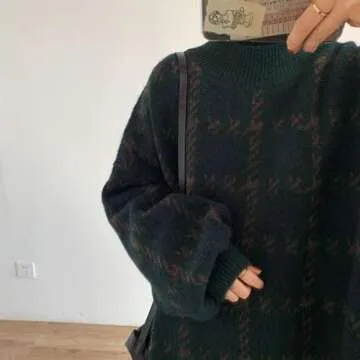 Grunge Clothes Grandpa Sweaters Vintage Aesthetic Baggy Dark Academia Clothing Plaid Striped Preppy Pullovers 2024 (M,A)
