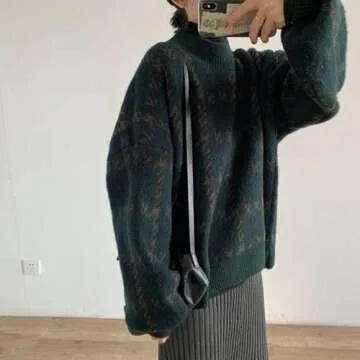 Grunge Clothes Grandpa Sweaters Vintage Aesthetic Baggy Dark Academia Clothing Plaid Striped Preppy Pullovers 2024 (M,A)