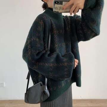 Grunge Clothes Grandpa Sweaters Vintage Aesthetic Baggy Dark Academia Clothing Plaid Striped Preppy Pullovers 2024 (M,A)