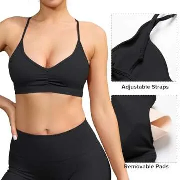 YEOREO Sports Bras for Women Workout Cross Back Gym Bra Padded Light Impact Strappy Yoga Crop Top Black S