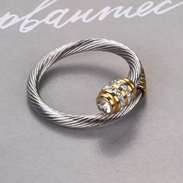 Dorriss Ring for Women Cable Nail Rings Open Stackable Adjustable Cubic Zirconia Vintage Designer Fashion Jewelry Girlfriend Wife Mom