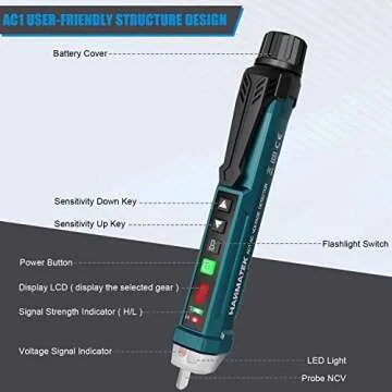 Auroland Non-Contact Voltage Tester with 9 Gear Adjustable Sensitivity Voltage Detector AC Circuit Tester Tool LCD Display LED Flashlight Buzzer Alarm Range12V-1000V & Live/Null Wire Judgment AC1