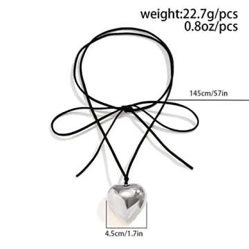 Chunky Puffy Heart Choker Necklace for Women Silver Big Metal Heart Pendant Necklace With Elegant Br...