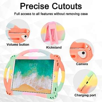 Adocham Kids Case for ipad 9.7 inch 2018/2017,Kids iPad 6th/5th Generation Case with Stand Handle and Strap,Lightweight Shockproof Silicone Kids Cover for iPad Air&Air 2 (Rainbow)