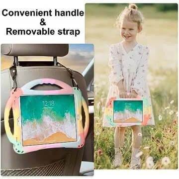 Adocham Kids Case for ipad 9.7 inch 2018/2017,Kids iPad 6th/5th Generation Case with Stand Handle and Strap,Lightweight Shockproof Silicone Kids Cover for iPad Air&Air 2 (Rainbow)