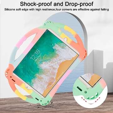 Adocham Kids Case for ipad 9.7 inch 2018/2017,Kids iPad 6th/5th Generation Case with Stand Handle and Strap,Lightweight Shockproof Silicone Kids Cover for iPad Air&Air 2 (Rainbow)