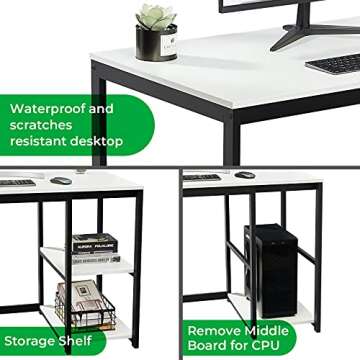 GreenForest Computer Desk 47inch with Storage Space Home Office PC Workstation Gaming Desk with 2-Tier Shelves Reversible Vanity Desk Modern Study Writing Laptop Table