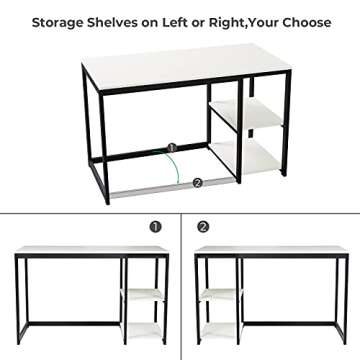 GreenForest Computer Desk 47inch with Storage Space Home Office PC Workstation Gaming Desk with 2-Tier Shelves Reversible Vanity Desk Modern Study Writing Laptop Table