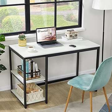GreenForest Computer Desk 47inch with Storage Space Home Office PC Workstation Gaming Desk with 2-Tier Shelves Reversible Vanity Desk Modern Study Writing Laptop Table
