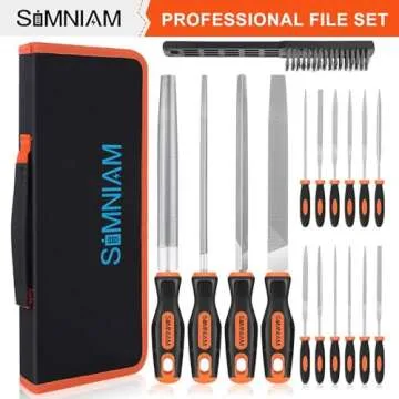 Simniam 18Pcs Professional Files Set, Premium T12 Metal Files with Suitcase, Flat/Triangle/Half-Round/Round Large Files & 12x Needle Files&Cleaning Brush, Perfect for Wood, Metal&DIY Project
