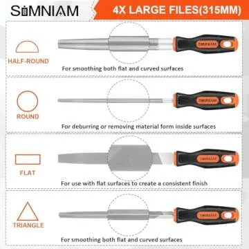 Simniam 18Pcs Professional Files Set, Premium T12 Metal Files with Suitcase, Flat/Triangle/Half-Round/Round Large Files & 12x Needle Files&Cleaning Brush, Perfect for Wood, Metal&DIY Project