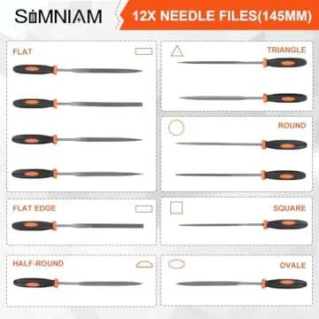 Simniam 18Pcs Professional Files Set, Premium T12 Metal Files with Suitcase, Flat/Triangle/Half-Round/Round Large Files & 12x Needle Files&Cleaning Brush, Perfect for Wood, Metal&DIY Project