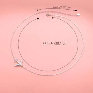 Airplane Sideways Choker Necklace S925 Sterling Silver Aircraft Jelwery Adjustable Chain 15+3 Inch for Women Lady, Best Gifts for Stewardess Flight Attendants (Choker)
