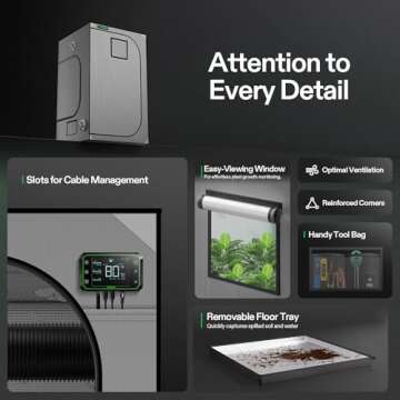 VIVOSUN G448 48"x48"x80" Grow Tent, 4x4 FT Advanced Gray Grow Tent with 22mm Thickened Poles, Observation Window and Floor Tray for Hydroponic Plants for VS4000/VSF4300