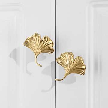 Ginkgo Leaf Shape Solid Brass Cabinet Knobs for Cupboard Drawer Dresser Bedroom Dresser Pulls Handle...