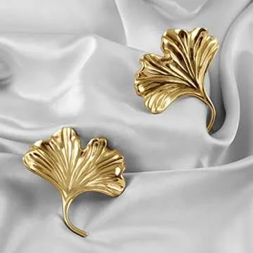 Ginkgo Leaf Shape Solid Brass Cabinet Knobs for Cupboard Drawer Dresser Bedroom Dresser Pulls Handles Vivid Texture 2 Pieces
