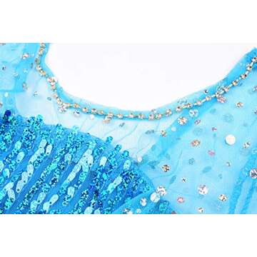Ohlover Girls Sequins Princess Costume Birthday Party Christmas Fancy Dress (7 Years, Blue With Accessories)