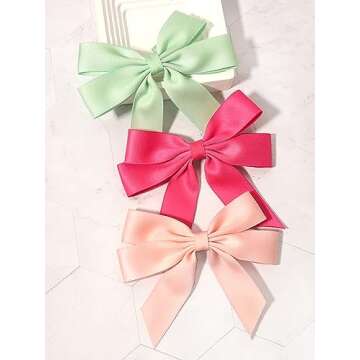 Furling Pompoms Hair Accessories: Pink Ribbons, Bows Barrettes, and Alligator Clips for Girls and Women - 4.7 Inch