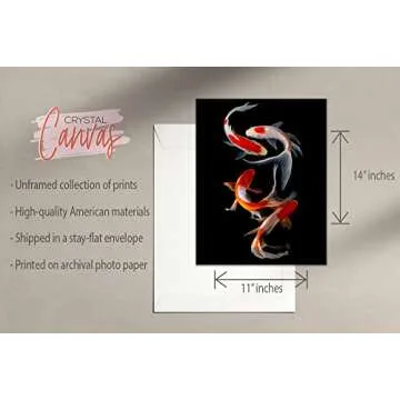 Crystal Canvas Prints Koi Fish Photography Prints - Set of 4 (11x14) Inches Glossy Monochromatic Black Orange White Animal Minimalist Wall Art Decor - Japan Carp Water Pond Wildlife Animal Aquatic