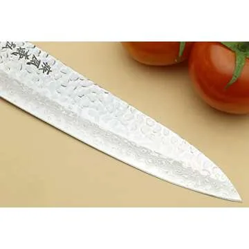 Yoshihiro VG10 46 Layers Hammered Damascus Gyuto Japanese Chefs Knife (Octagonal Ambrosia Handle) (8.25" (210mm)
