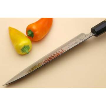 Yoshihiro VG10 46 Layers Hammered Damascus Gyuto Japanese Chefs Knife (Octagonal Ambrosia Handle) (8.25" (210mm)