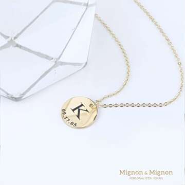 MignonandMignon Personalized Initial Disc Necklace New Mom Gift for Mothers Day Gold Necklaces for W...