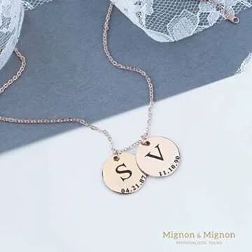 MignonandMignon Personalized Initial Disc Necklace New Mom Gift for Mothers Day Gold Necklaces for Women Mother's Day Gift for Her Gifts from Daughter - LCN-ID-L