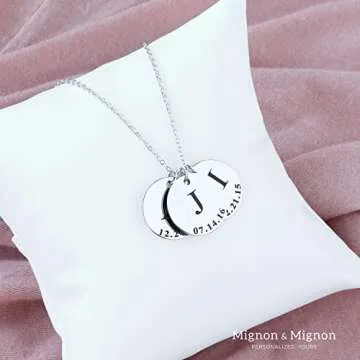 MignonandMignon Personalized Initial Disc Necklace New Mom Gift for Mothers Day Gold Necklaces for Women Mother's Day Gift for Her Gifts from Daughter - LCN-ID-L