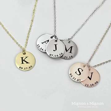 MignonandMignon Personalized Initial Disc Necklace New Mom Gift for Mothers Day Gold Necklaces for Women Mother's Day Gift for Her Gifts from Daughter - LCN-ID-L