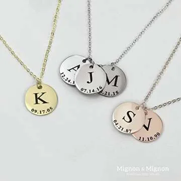 MignonandMignon Personalized Initial Disc Necklace New Mom Gift for Mothers Day Gold Necklaces for Women Mother's Day Gift for Her Gifts from Daughter - LCN-ID-L