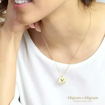 MignonandMignon Personalized Initial Disc Necklace New Mom Gift for Mothers Day Gold Necklaces for Women Mother's Day Gift for Her Gifts from Daughter - LCN-ID-L