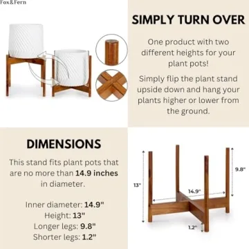 Fox & Fern Mid Century Plant Stand for Indoor Plants