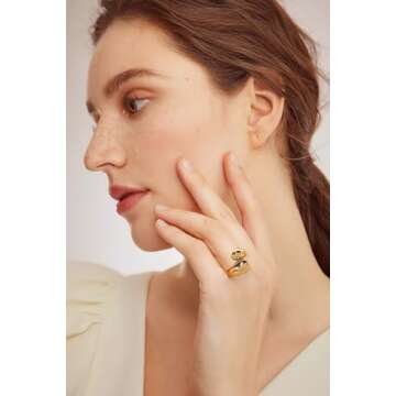 LILIE&WHITE Tear Drop Ring For Women Gold Statement Ring Chunky Gold Rings Gold Drop Ring Open Rings...