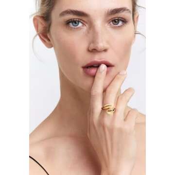 LILIE&WHITE Tear Drop Ring For Women Gold Statement Ring Chunky Gold Rings Gold Drop Ring Open Rings Adjustable Stylish Versatile Style For Women To Wear All Seasons