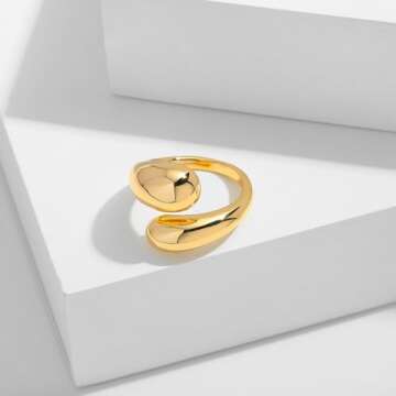 LILIE&WHITE Tear Drop Ring For Women Gold Statement Ring Chunky Gold Rings Gold Drop Ring Open Rings Adjustable Stylish Versatile Style For Women To Wear All Seasons