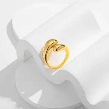 LILIE&WHITE Tear Drop Ring For Women Gold Statement Ring Chunky Gold Rings Gold Drop Ring Open Rings Adjustable Stylish Versatile Style For Women To Wear All Seasons