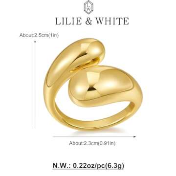 LILIE&WHITE Tear Drop Ring For Women Gold Statement Ring Chunky Gold Rings Gold Drop Ring Open Rings Adjustable Stylish Versatile Style For Women To Wear All Seasons