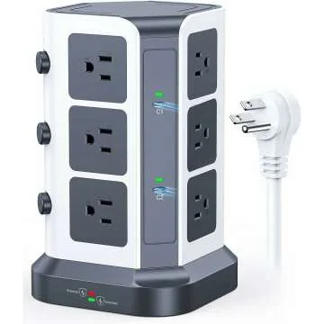 KOOSLA [65W] PD Power Strip Tower Surge Protector, USB C Desktop Charging Station with 12 Widely Spa...