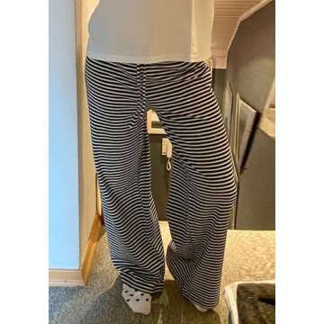 pnahip Women's Comfy Pajama Pants Loose Casual Drawstring Lounge Pants Striped Print Stretch Wide Leg Pants