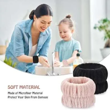 Darfukei Face Washing Wristbands, 4pcs Spa Wristbands for Washing Face, Absorbent Arm Wrist Towels for Women Men Coral Velvet, Retractable Elastic Band, Great Gift Choice