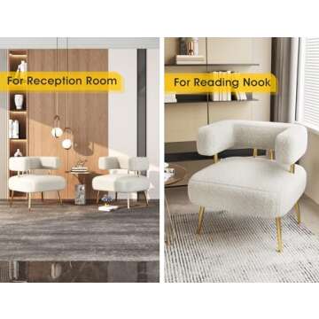 Dewhut Modern Sherpa Boucle Accent Arm Chair, Comfy Upholstered Barrel Couch Armchair for Small Spaces, Side Corner Single Sofa Teddy Chair for Living Room, Bedroom, Office, Reading Nook(Cream White)