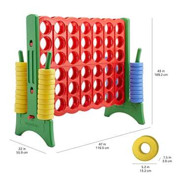 Amazon basics Giant BPA-Free 4-In-A-Row Premium Plastic Game Set with Carrying Bag, Great for Gifting, Blue, Yellow, Red, Green