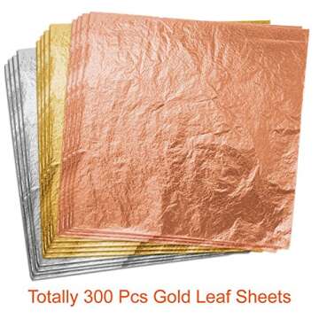 Paxcoo 300 Gold Leaf Sheets for Resin, Gold Foil Flakes Metallic Leaf for Resin Jewelry Making, Nail...