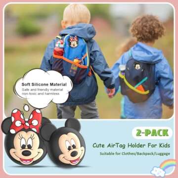 Generic Kids AirTag Holder with Safety Pins[2 Pack], Silicone Cute Cartoon Hidden Airtag Holder Kids...