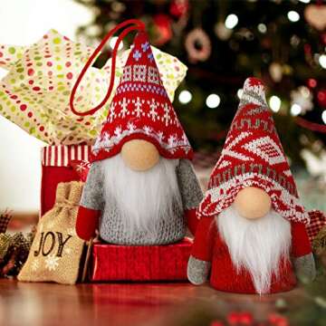 KMUYSL 4Pack Handmade Christmas Gnome Ornaments with LED Lights