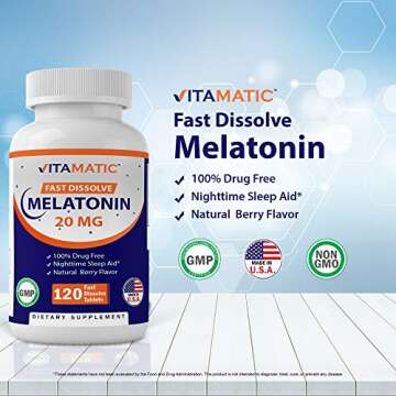 Vitamatic 2 Pack Melatonin 20 mg Fast Dissolve 120 Tablets - Natural Berry Flavor | Vegetarian, Non-GMO, Gluten Free (Total 240 Tablets)