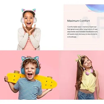Aresrora Kids Cat Ear Bluetooth Headphones - Safe & Fun